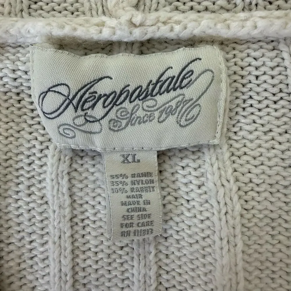 Vintage Y2K Aeropostale Cable Knit V-Neck Sweater Bella Swan Rabbit Hair Fits Lg - Picture 5 of 5